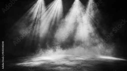 Three Beams of Light Piercing Through Smoky Darkness