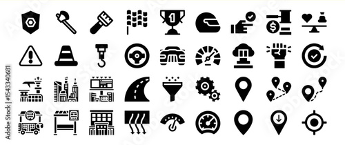 Bundle 67 Black Glyph Icon Collection Transportation City Infrastructure