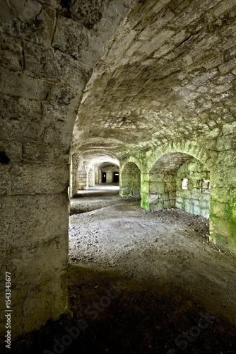 Fort Doss Fornas: the interior with niches for ammunition. Valsorda, Monte Vigolana, Trento, Trentino, Italy.