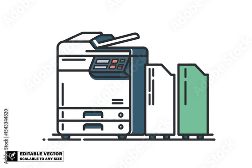 Printing and Photocopy Machine Icon Set – Office Equipment, Document, and Copy Service Symbols