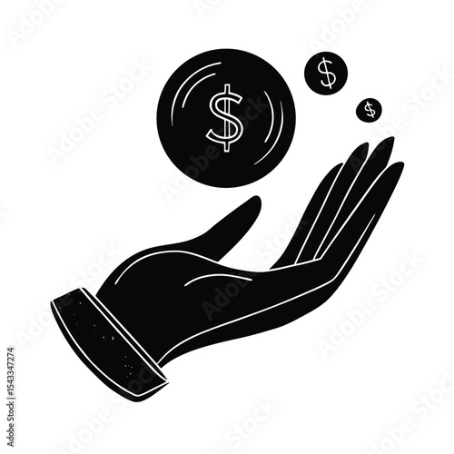 Hand receiving money silhouette vector illustration