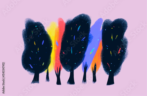 Web Icon: Primitive Style Color Forest. Primitive-style color forest icons for web and mobile applications. Online schools, landing pages, websites, AI digital, algorithm, smart robot, cloud computing
