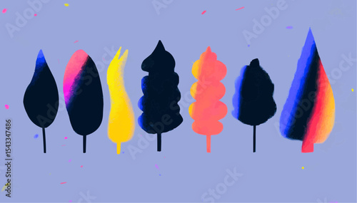 Web Icon: Primitive Style Color Forest. Primitive-style color forest icons for web and mobile applications. Online schools, landing pages, websites, AI digital, algorithm, smart robot, cloud computing