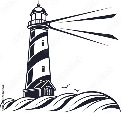 A beacon of safety, this tall white lighthouse stands as a landmark on a coastal island, guiding navigation across the sea