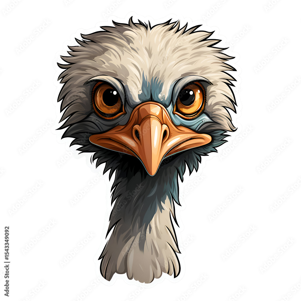 Fototapeta premium Intense Ostrich Portrait. Close up Vector Illustration of Bird Head