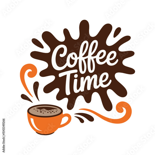 Coffee Time Vector – Splash Style Typography with Cup Illustration