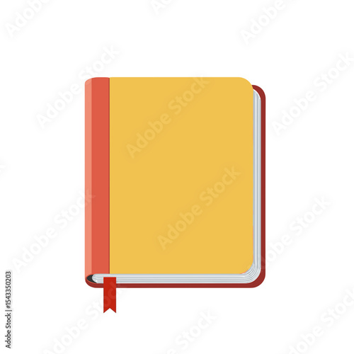 Simple Flat Design Illustration of a Closed Book with Yellow Cover and Red Spine