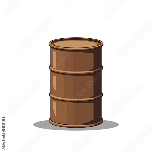 Illustration of a Brown Oil Barrel, a Container for Petroleum Products, Isolated on White Background