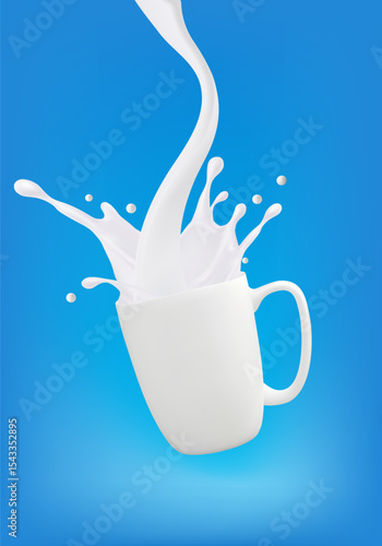 A splash of milk in a glass. Vector illustration, Mesh gradient wes