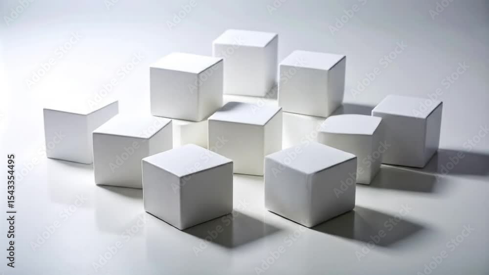 White cubes arranged in a geometric pattern on a white surface White cubes arranged in a geometric pattern on a white surface
