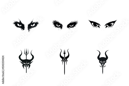 Evil eyes and devilish trident designs set