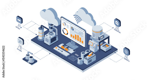 Advanced internet of things network for smart factory automation and efficiency isometric style vector illustration