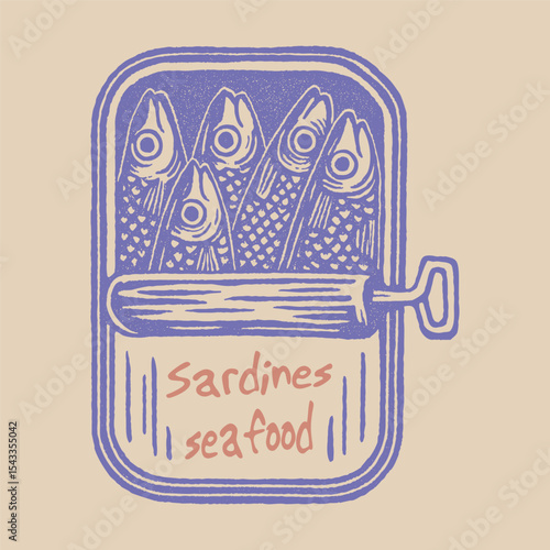 Girls' Summer Graphic Design, Sardine fish artwork, women's color hand-drawn t-shirt print. Seafood t-shirt design. Sardines love club. Canned fish artwork. Fish vintage artwork