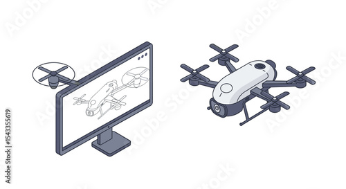 Conceptual illustration of drone design and development for technology innovation projects isometric style vector illustration