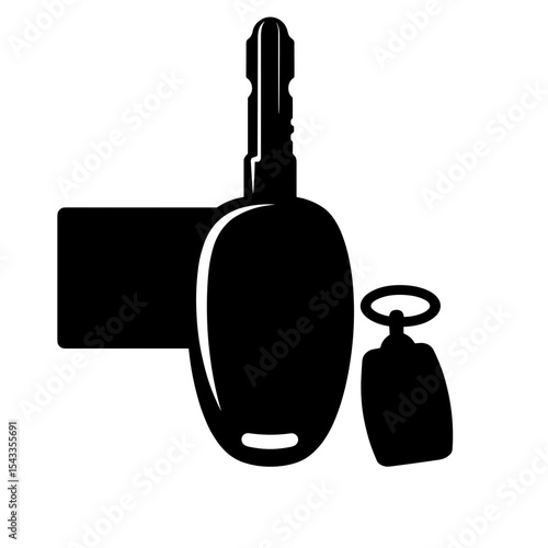 Silhouette of luxury car key with business card, simplicity and smart access