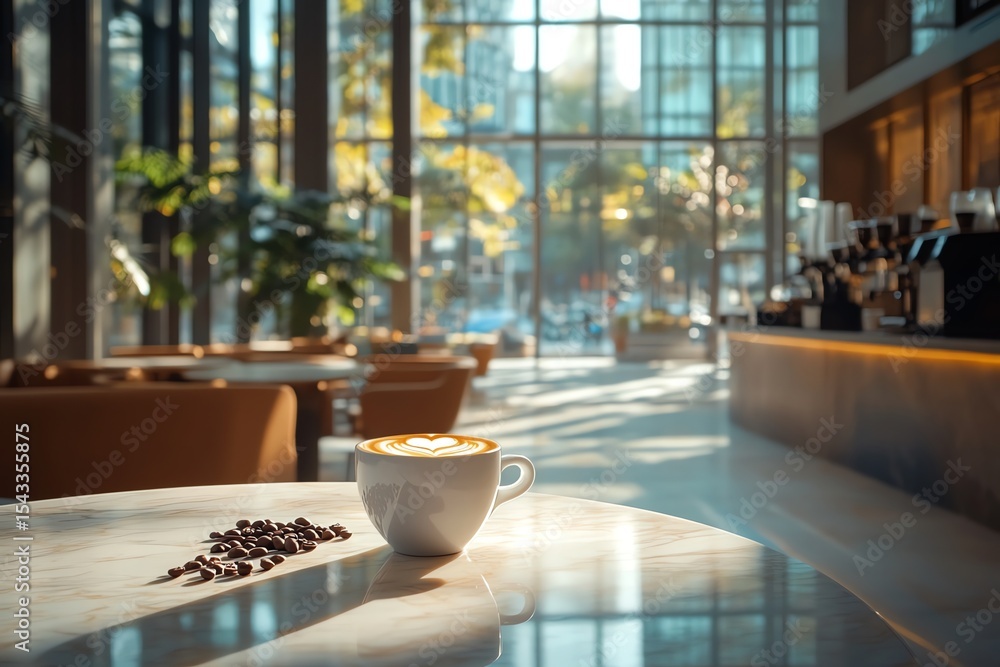 A high end coffee shop interior warm ambient lighting A high end coffee shop interior warm ambient lighting