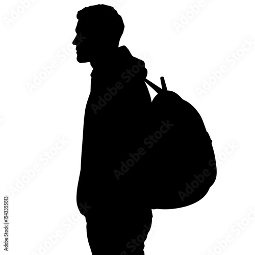 Silhouette of dad with diaper bag on white background, modern parenting preparation