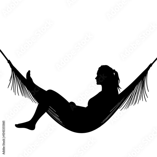 Silhouette of person relaxing on hammock, black and white, outdoor tranquility