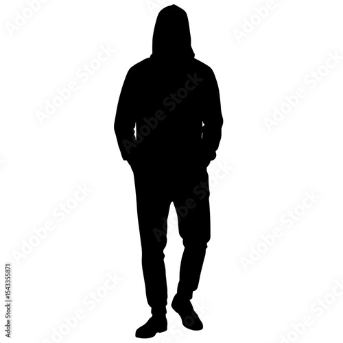 Silhouette of man in hoodie and joggers on white background, urban casual fashion