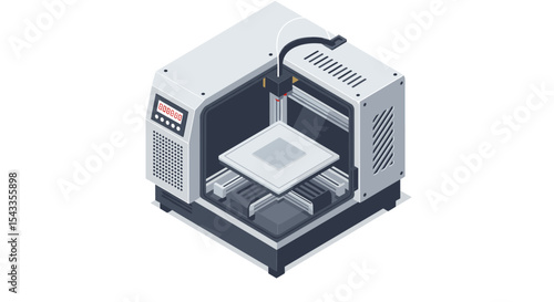 Modern 3d printer machine for innovative manufacturing and prototyping isometric style vector illustration