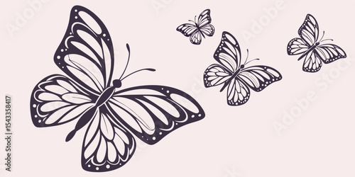 Butterfly silhouette set. butterfly vector illustration. butterfly isolated vector on pink background.
