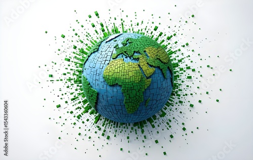 A vibrant Earth globe explodes with green energy showcasing global sustainability and environmental awareness
