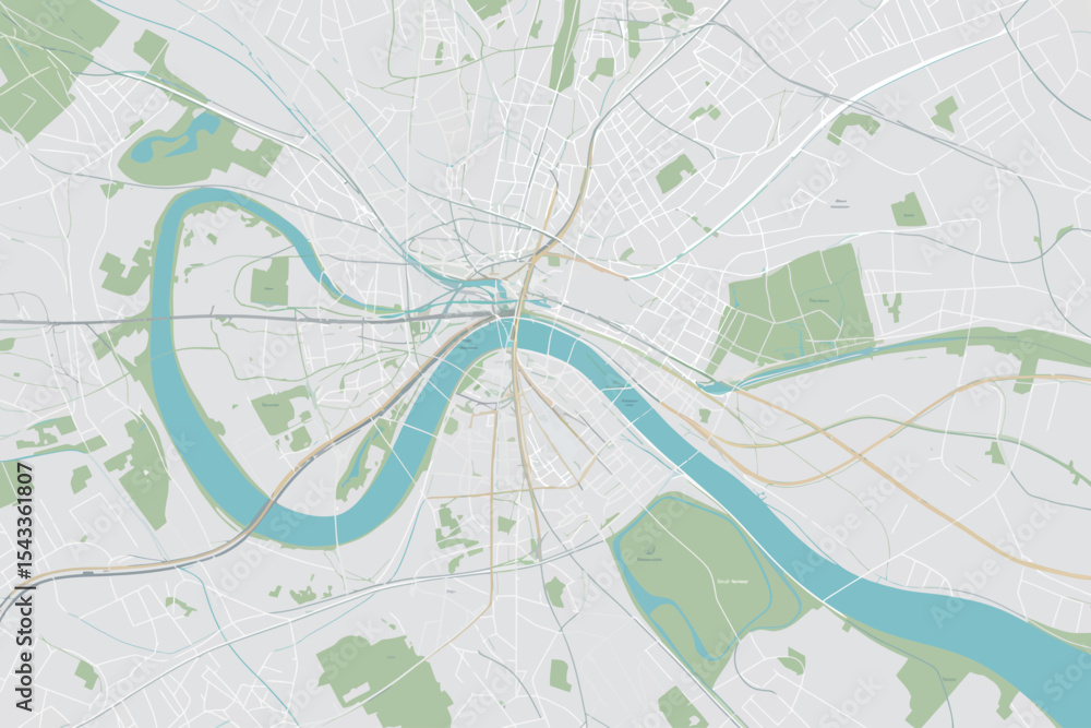 Fototapeta premium Cityscape Map River Winding Through Urban Landscape.