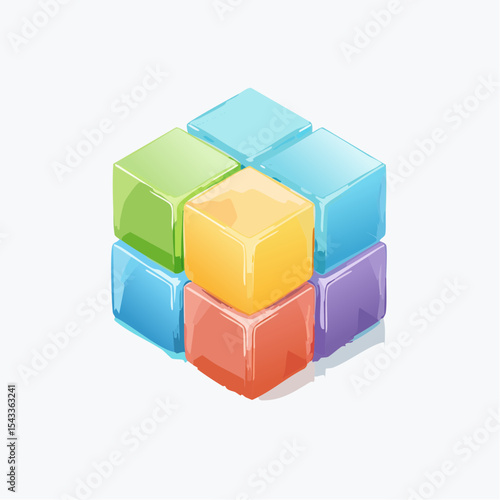 vector Multicolored 3D cubes. Glass iridescent geometric shape, abstract background