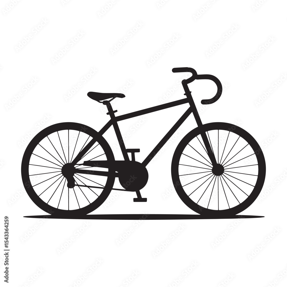 Bicycle silhouette icon with thin tires and classic frame, cycling transport graphic on white background. Bicycle silhouette icon with thin tires and classic frame, cycling transport graphic on white background.