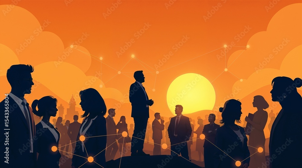 Fototapeta premium silhouettes of diverse team professionals business individuals connected by lines dots symbolizing network connections