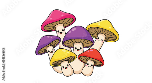 Cute and Colorful Mushroom Characters A Joyful Gathering of Forest Friends