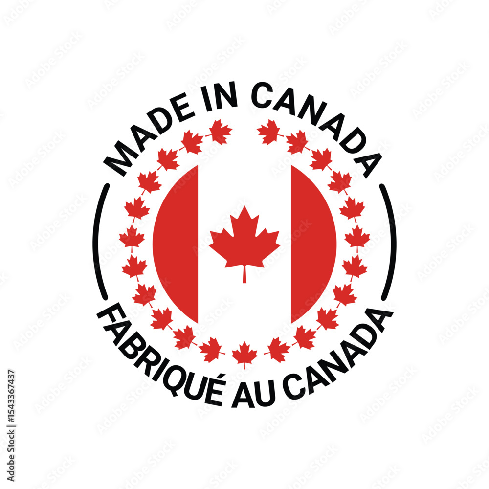 made in canada logo label design with circle maple element made in canada logo label design with circle maple element