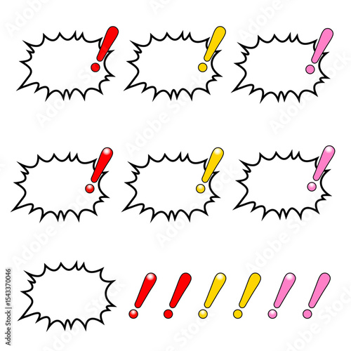 カラフルなビックリマークと爆発型の吹き出し