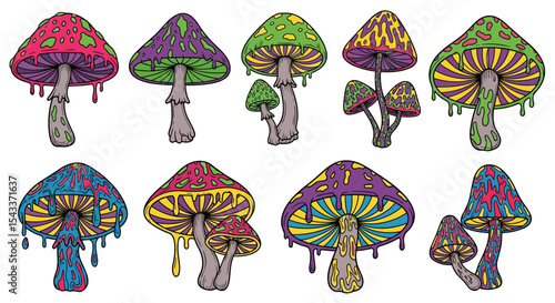 Colorful Fungi Kingdom A Diverse Assortment of Fungi with Vibrant and Psychedelic Colors
