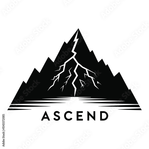 Mountain lightning bolt silhouette logo ascend isolated on white background