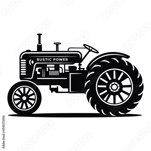 Vintage tractor silhouette isolated on white background