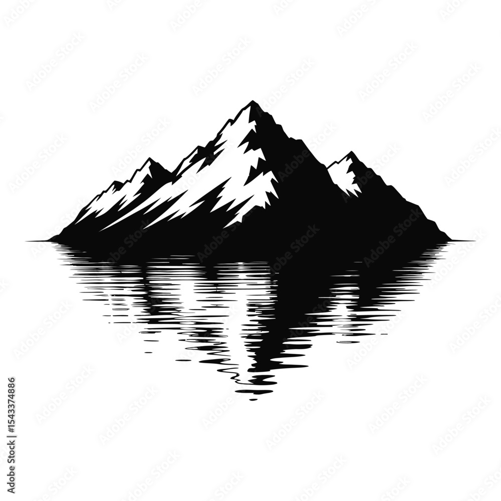 Fototapeta premium Mountain reflection silhouette isolated on white background