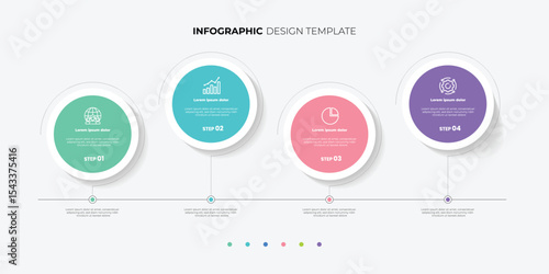 Business infographic template. 4 Step timeline journey. Process diagram, 4 options on white background, Infograph elements