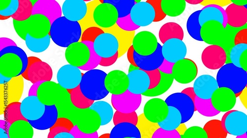 緑色と青色の円が整列からランダムに浮遊、回転、動く抽象的なイラスト背景