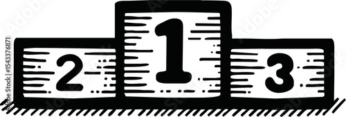 winner podium icon doodle hand drawn. Outline drawing winner podium 1, 2, 3 place line clipart symbol. Vector illustration