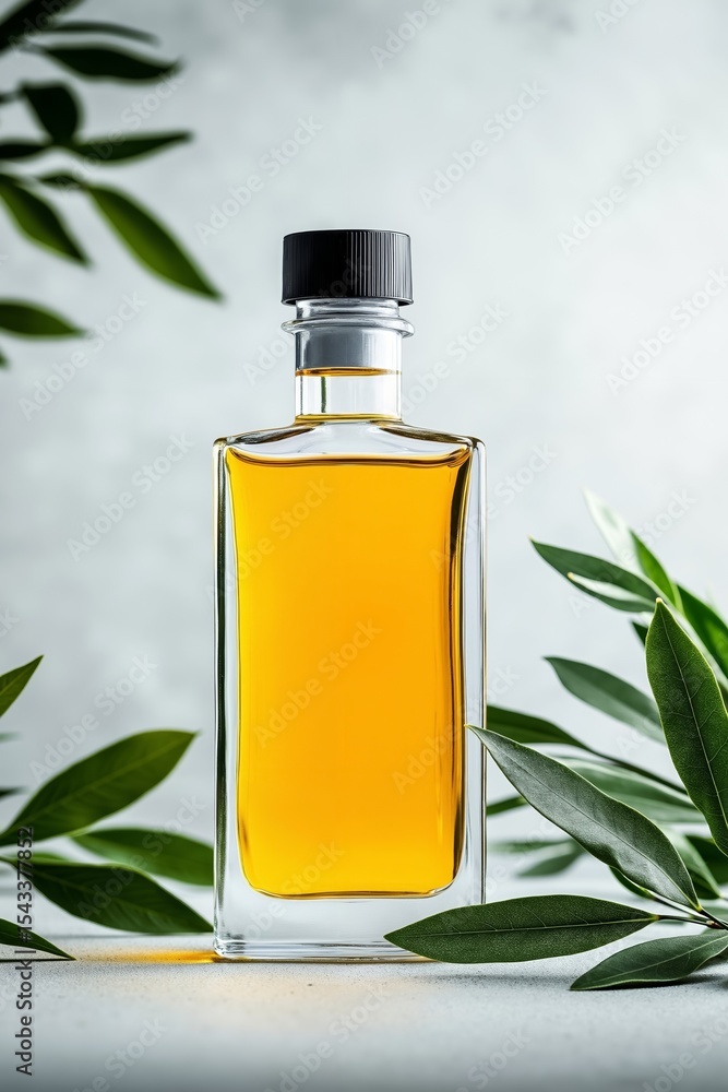 A bottle of olive oil sitting on top of a table A bottle of olive oil sitting on top of a table