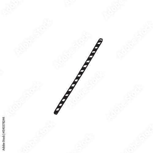 Striped paper straw hand drawn in black and white. 