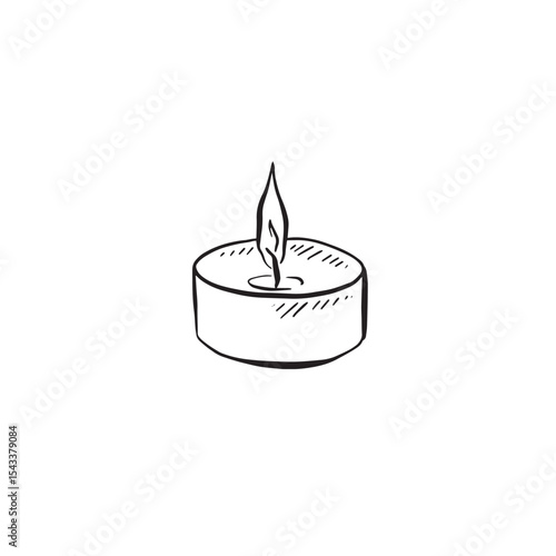 A tea light candle illustration in black line. 