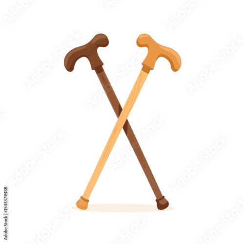 Stylized walking sticks symbolizing support on white background, companionship