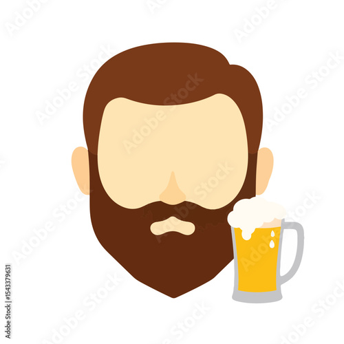 Bearded man enjoying beer mug, simple vector illustration