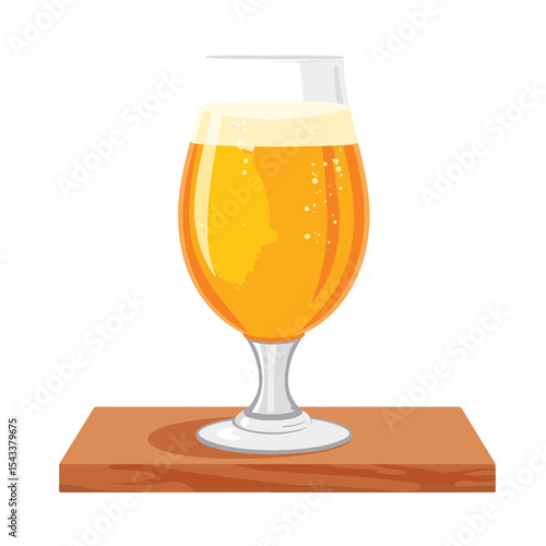 Golden ale in clear goblet on wooden table, simplicity and clarity