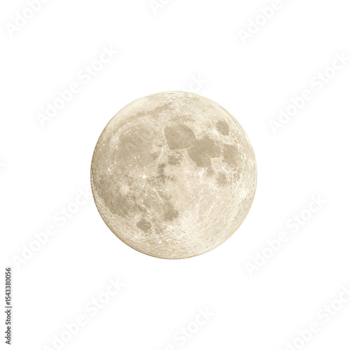 Bright full moon isolated on transparent background
