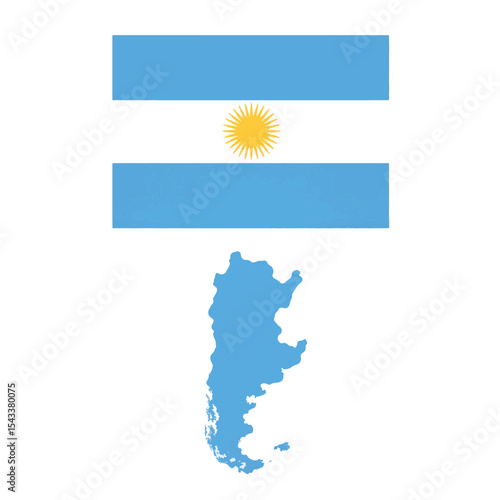 Minimalist Argentine flag above blue map of Argentina, national pride