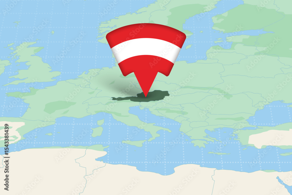 Naklejka premium Austria Highlighted on Europe Map with Flag Icon.