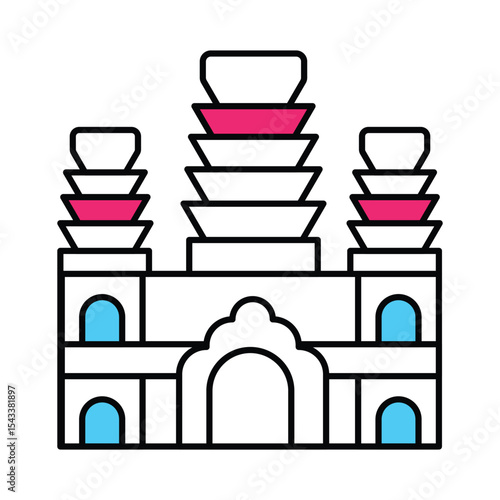 Angkor Wat Vector Filled outline illustration style icon